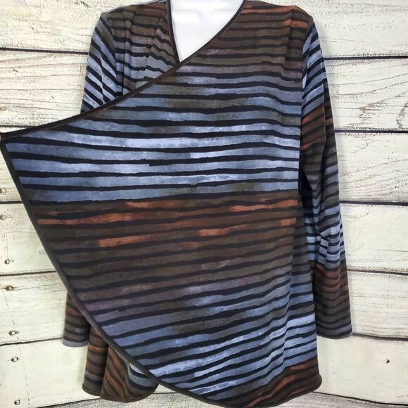 LuLaRoe M Watercolor Stripe Open Front Lightweight Cardigan - Picture 2 of 6
